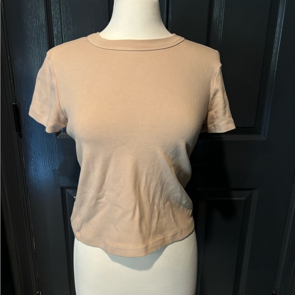 Stateside Tan and Cream Fitted Crop T-Shirt - Picture 1 of 4